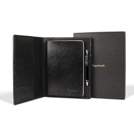 ITC Paperkraft Premium Leather-Sleeved Ruled Notebook (Black) With Pen - Image 2