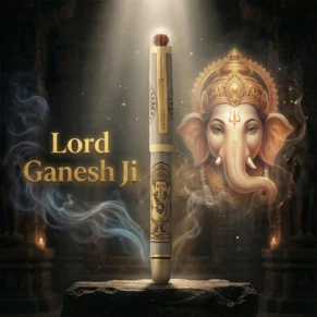 Personalised Sacred Lord Ganeshji Metal Roller Pen with Rudraksh Bead Embed
