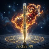 Personalised Aries / मेष Zodiac Engraved Premium Metal Twist Ball Pen with Crystal Top