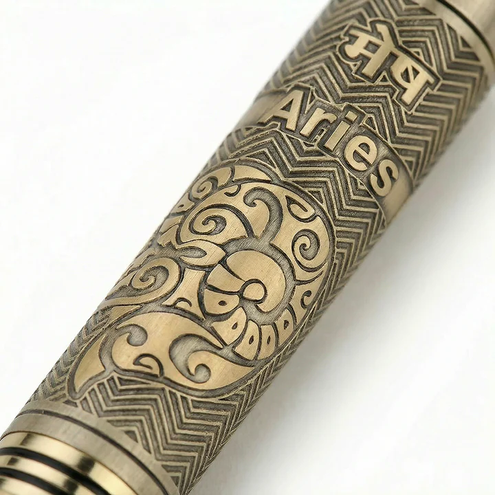 Personalised Aries / मेष Zodiac Engraved Premium Metal Twist Ball Pen with Crystal Top - Image 3