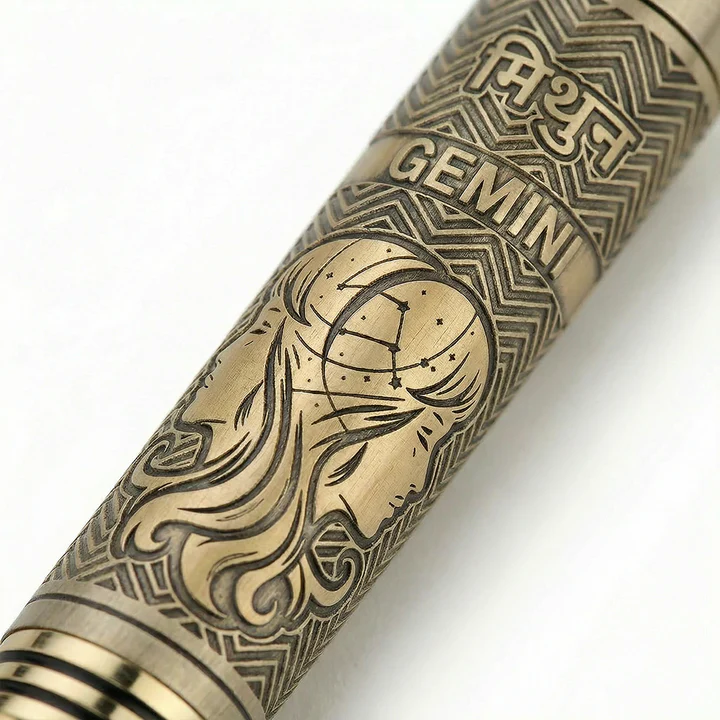 Personalised Gemini / मिथुन Zodiac Engraved Premium Metal Twist Ball Pen with Crystal Top - Image 4