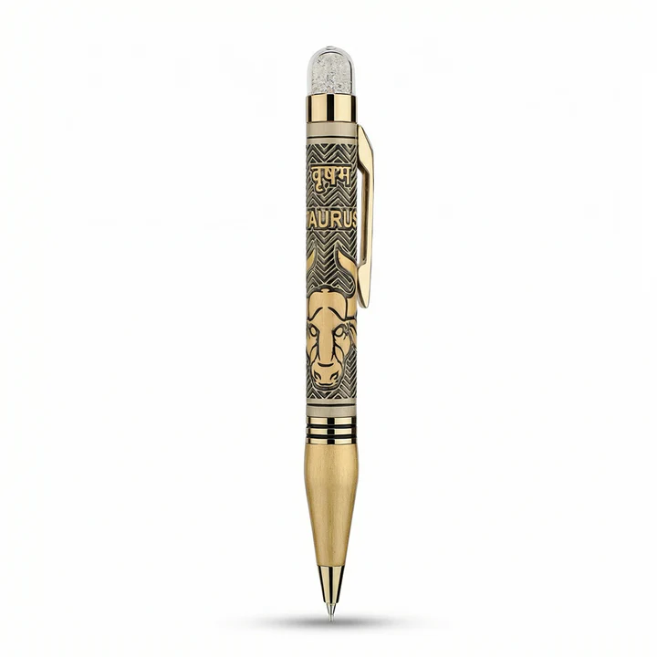 Personalised Taurus / वृषभ Zodiac Engraved Premium Metal Twist Ball Pen with Crystal Top - Image 3